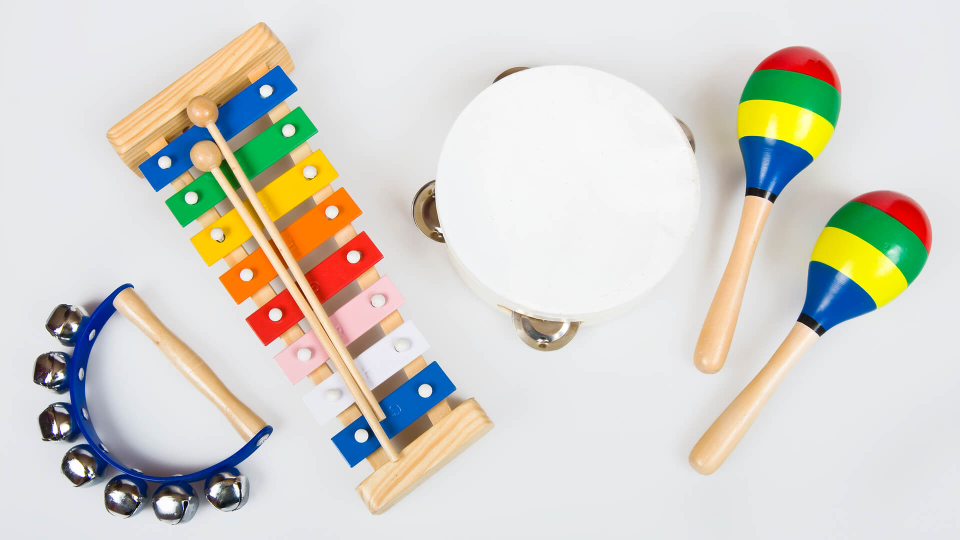 Wooden instruments placed white floor