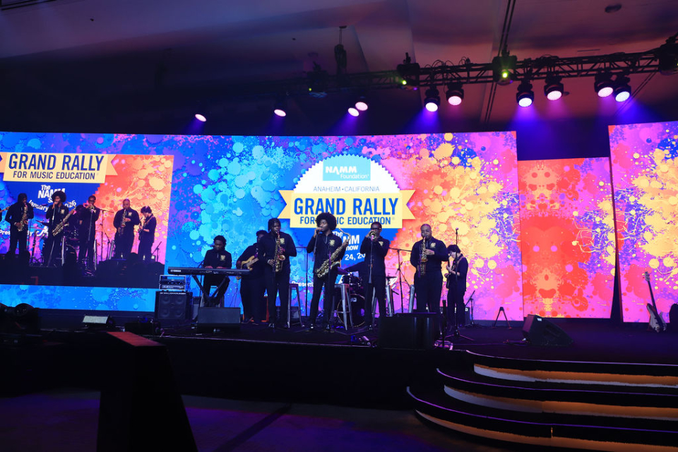 the roots of music studio band performs at the namm show