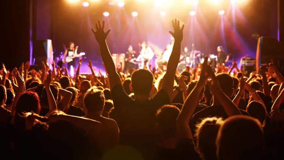 church goers worship with music