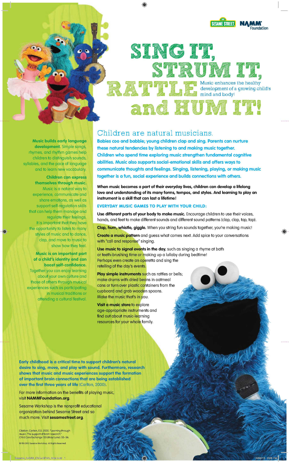 New Sesame Street Brochures Available: Sing It, Strum It