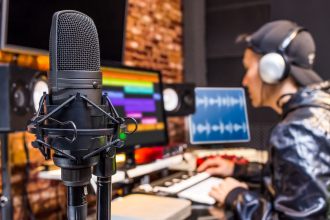 a man works in a pro audio job