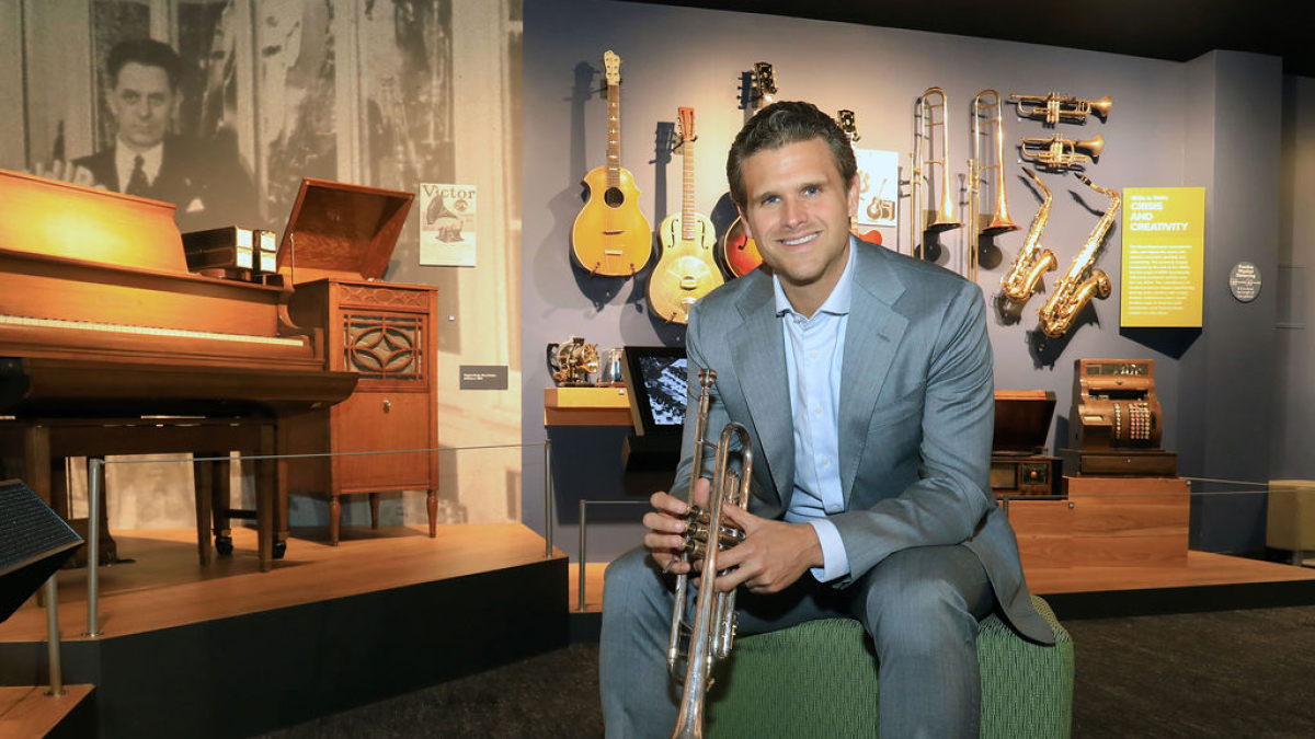 JOHN MLYNCZAK with his trumpet