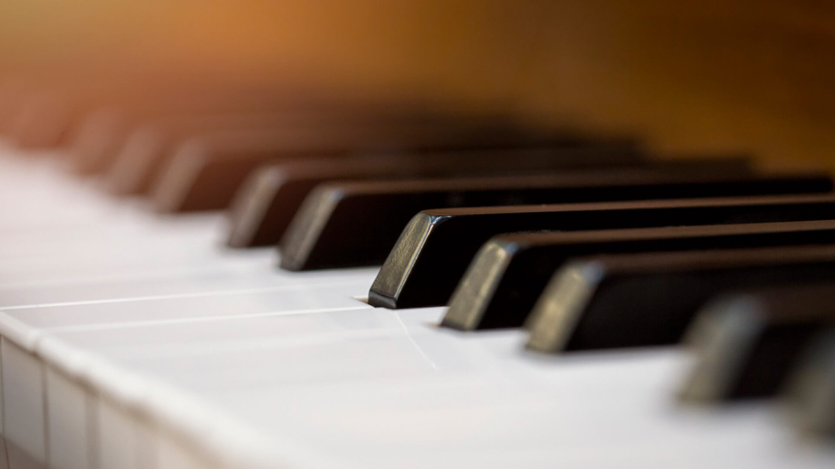Piano keys in perspective light