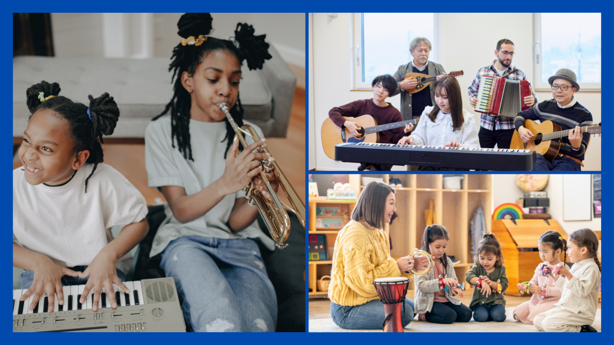 students playing music together